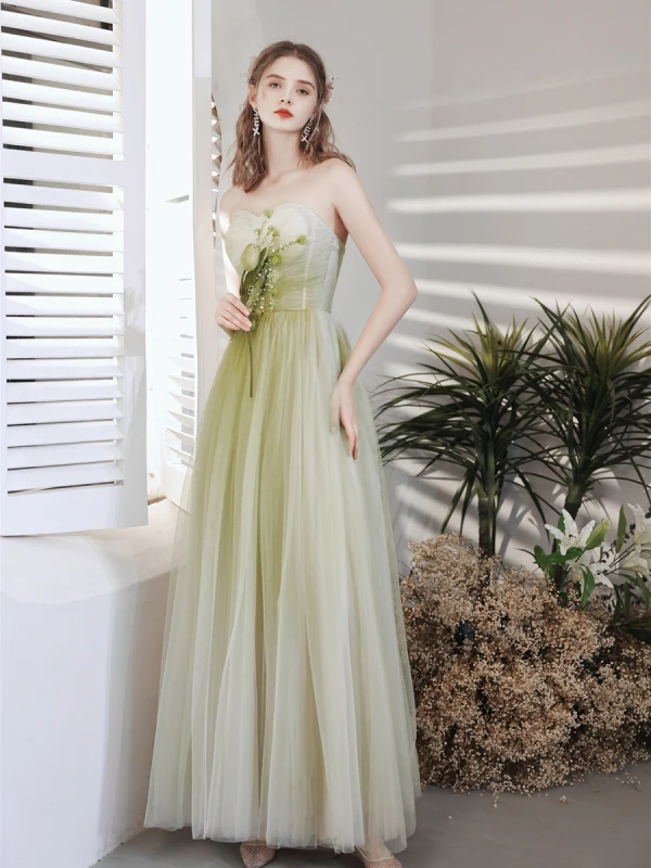 Chic / Beautiful Green Prom Dresses 2021 A-Line / Princess Strapless Beading Sequins Appliques Sleeveless Backless Floor-Length / Long Prom Formal Dresses