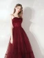 Chic / Beautiful Burgundy Homecoming Prom Dresses Evening Dresses  Graduation Dresses 2021 A-Line / Princess Spaghetti Straps Beading Crystal Sequins Sleeveless Backless Floor-Length / Long Formal Dresses