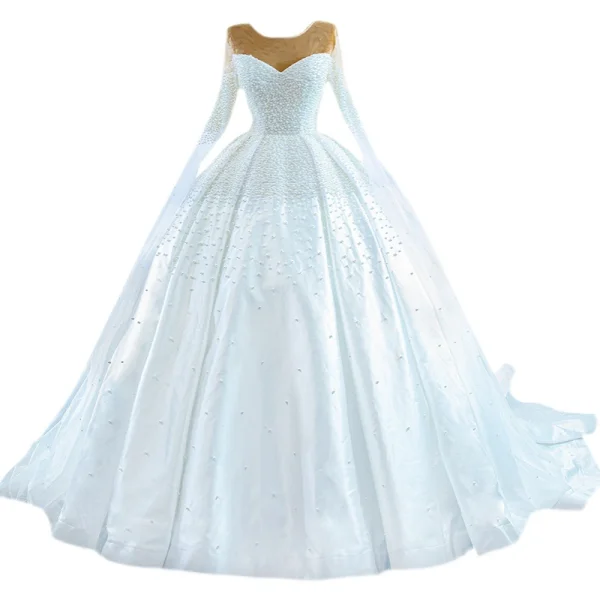 Haut de Gamme Ivoire Perlage Perle Robe De Mariée 2021 Robe Boule Encolure Dégagée Manches Longues Royal Train Mariage