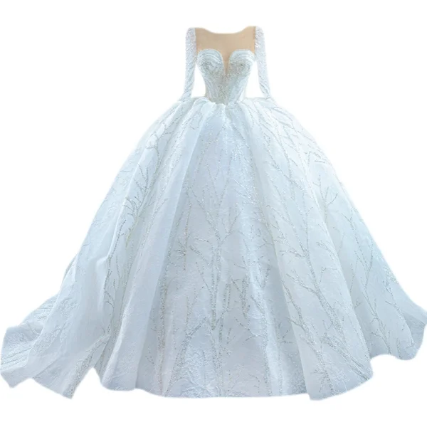 High-end Luxury / Gorgeous Ivory Beading Crystal Sequins Wedding Dresses 2021 Ball Gown Scoop Neck 3/4 Sleeve Cathedral Train Wedding