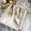 Elegant Ivory Satin Pearl Wedding Shoes 2021 8 cm Stiletto Heels Pointed Toe Wedding Pumps High Heels