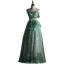 Chic / Beautiful Sage Green Prom Dresses 2021 A-Line / Princess Spaghetti Straps Lace Butterfly Sleeveless Backless Floor-Length / Long Prom Formal Dresses