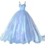 Illusion Sky Blue Cinderella Prom Dresses 2021 Ball Gown Rhinestone Spaghetti Straps Sleeveless Backless Floor-Length / Long Prom Formal Dresses