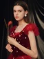 Charming Suede Burgundy Prom Dresses 2021 A-Line / Princess Square Neckline Pearl Sequins Backless Floor-Length / Long Prom Formal Dresses