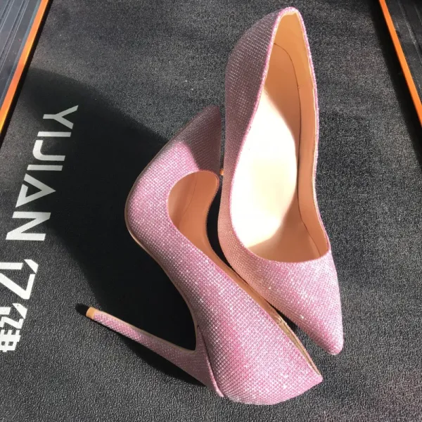 Charmant Rose Bonbon Soirée Escarpins 2020 Glitter Paillettes 12 cm Talons Aiguilles À Bout Pointu Escarpins