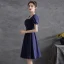 Simple Bleu Marine Satin de retour Robe De Graduation 2021 Princesse Encolure Carrée Noeud Manches Courtes Mi-Longues Robe De Ceremonie