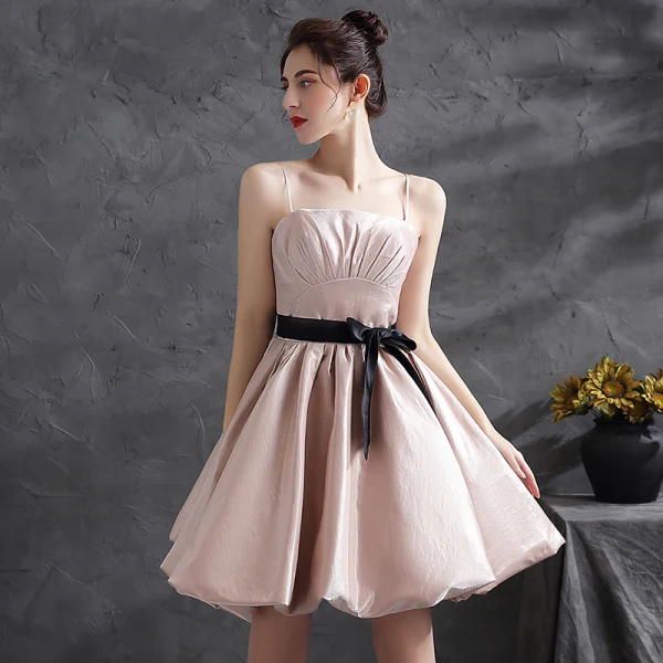 Fashion Blushing Pink Cocktail Dresses Party Dresses 2021 A-Line / Princess Strapless Bow Sleeveless Backless Short Cocktail Party Formal Dresses