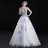 Chinese style A-Line / Princess Prom Dresses 2017 Scoop Neck Sleeveless Embroidered Flower Beading White Organza Formal Dresses