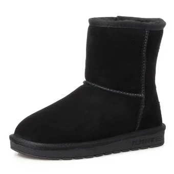 Enkla Stövlar Dam 2017 Svarta Läder Mitten Kalv Mocka Casual Vinter Platt Snow Boots