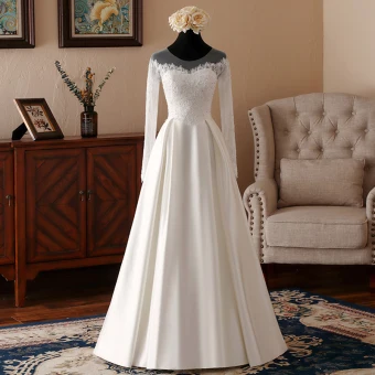 Élégant Ivoire Transparentes Robe De Mariée 2018 Princesse Encolure Dégagée Manches Longues Dos Nu Appliques En Dentelle Faux Diamant Volants Longue