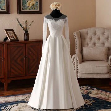 Élégant Ivoire Transparentes Robe De Mariée 2018 Princesse Encolure Dégagée Manches Longues Dos Nu Appliques En Dentelle Faux Diamant Volants Longue