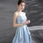 Chic / Beautiful Sky Blue Satin Homecoming Graduation Dresses 2021 A-Line / Princess Spaghetti Straps Sleeveless Backless Tea-length Formal Dresses