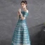 Chic / Beautiful Jade Green Glitter Ruffle Prom Dresses 2021 A-Line / Princess Off-The-Shoulder Short Sleeve Backless Floor-Length / Long Formal Dresses