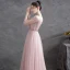 Chic / Beautiful Blushing Pink Ruffle Evening Dresses  Prom Dresses 2021 A-Line / Princess V-Neck 3/4 Sleeve Backless Sash Floor-Length / Long Evening Party Formal Dresses