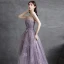 Chic / Beautiful Purple Prom Dresses Evening Dresses  2021 A-Line / Princess Strapless Sequins Lace Flower Sleeveless Backless Sweep Train Evening Party Formal Dresses