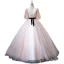 Elegant Blushing Pink Pearl Rhinestone Lace Flower Prom Dresses Ball Gown Backless 2021 Scoop Neck Bow Sash 1/2 Sleeves Floor-Length / Long Prom Formal Dresses