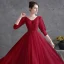 Chic / Beautiful Burgundy Prom Dresses 2021 A-Line / Princess V-Neck 3/4 Sleeve Sash Floor-Length / Long Prom Formal Dresses