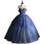 Elegant Ocean Blue Prom Dresses 2021 Ball Gown Scoop Neck Beading Sequins Sash Sleeveless Backless Floor-Length / Long Prom Formal Dresses