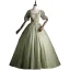 Elegant Sage Green Prom Dresses 2021 Ball Gown Square Neckline Pearl Sequins Lace Flower Short Sleeve Backless Floor-Length / Long Prom Formal Dresses
