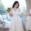Modern / Fashion Ivory Homecoming Evening Dresses  Graduation Dresses 2021 A-Line / Princess High Neck Lace Butterfly Ruffle Short Sleeve Floor-Length / Long Prom Formal Dresses