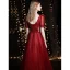 Chic / Beautiful Burgundy Glitter Prom Dresses 2021 A-Line / Princess V-Neck Beading Rhinestone Sequins Short Sleeve Backless Floor-Length / Long Formal Dresses