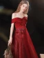 Charming Burgundy Prom Dresses 2021 A-Line / Princess Off-The-Shoulder Beading Rhinestone Sequins Sleeveless Backless Floor-Length / Long Prom Formal Dresses