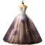 Chic / Beautiful Flower Fairy Purple Glitter Prom Dresses 2021 Ball Gown Strapless Beading Lace Flower Sleeveless Backless Floor-Length / Long Prom