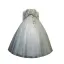 Chic / Beautiful Sage Green Prom Dresses 2021 Ball Gown Off-The-Shoulder Rhinestone Lace Flower Short Sleeve Backless Floor-Length / Long Formal Dresses