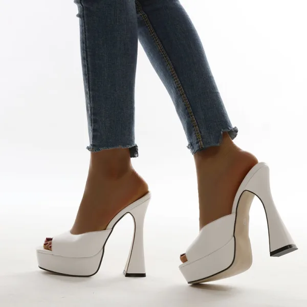 Chic / Belle Noire Club de carnaval Sandales Femme 2021 13 cm Talons Épais Peep Toes / Bout Ouvert Sandales Talons Hauts