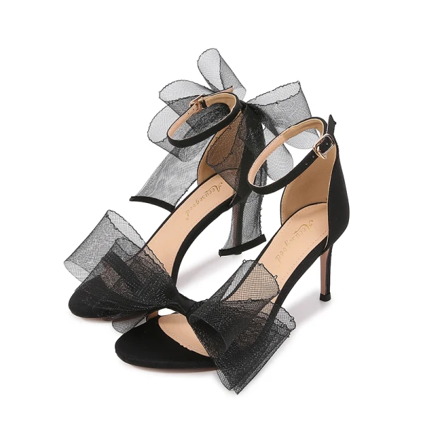 Mode Vita Brudskor Bal Sandaler Dam 2021 Rosett Bröllop Ankelband 10 cm Stilettklackar Peep Toe Sandaler Högklackade