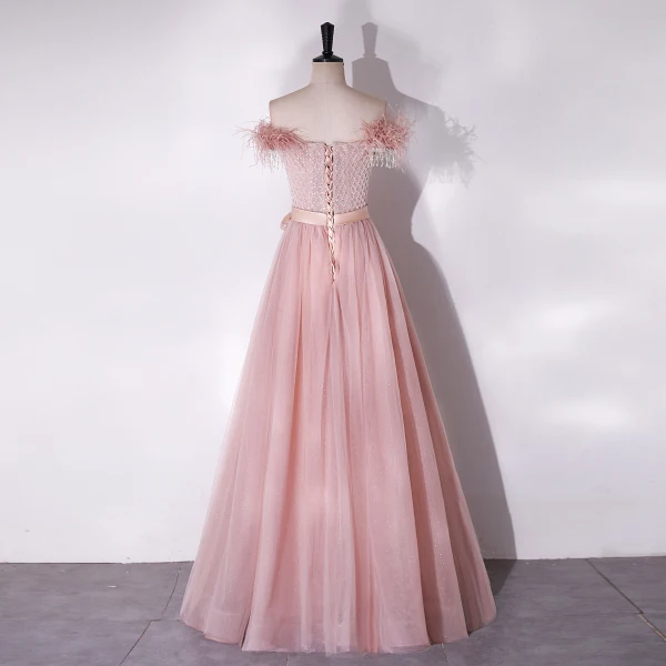 Charmant Rougissant Rose Perlage Gland Paillettes Robe De Bal 2024 Princesse Bustier Sans Manches Dos Nu Noeud Ceinture Longue Promo Robe De Ceremonie