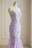 Stunning Lavender Lace Flower Evening Dresses 2024 Spaghetti Straps Trumpet / Mermaid Crossed Straps Floor-Length / Long Engagement Formal Dresses