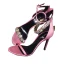 Charmant Pink Abend Sandalen Damen 2020 Leder Strass Knöchelriemen 10 cm Stilettos Peeptoes High Heels