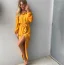 Chic / Beautiful Yellow Casual Summer Maxi Dresses 2018 Sash Asymmetrical Split Front Off-The-Shoulder Long Sleeve Womens Clothing