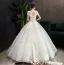 Elegant Champagne Wedding Dresses 2019 Ball Gown Scoop Neck Beading Lace Flower Short Sleeve Backless Floor-Length / Long