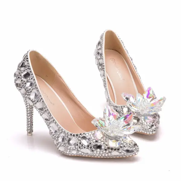 Charmant Multifarben Aschenputtel Kristall Brautschuhe 2019 Strass 9 cm Stilettos Spitzschuh Hochzeit Pumps