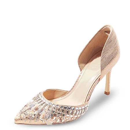 Chic / Beautiful Champagne Wedding Shoes 2019 Leather Rhinestone 8 cm Stiletto Heels Pointed Toe Wedding High Heels