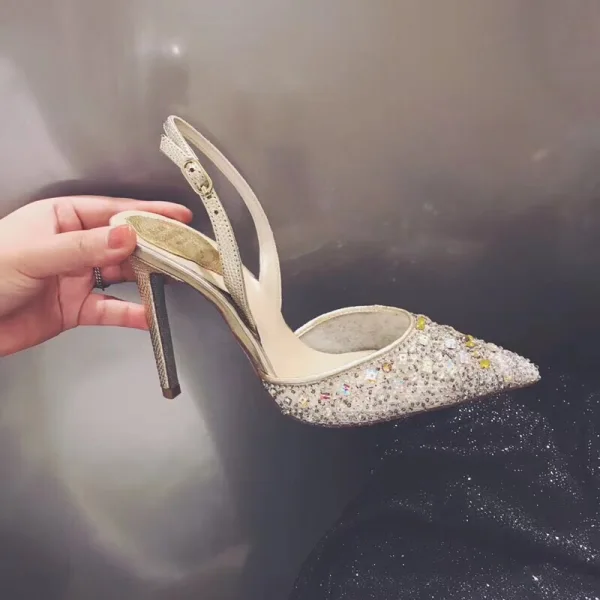Chic / Beautiful Multi-Colors Evening Party Womens Shoes 2019 Leather Ankle Strap Rhinestone 10 cm Stiletto Heels Pointed Toe High Heels