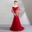 Chic / Belle Rouge Robe De Soirée 2019 Trompette / Sirène De l'épaule Paillettes En Dentelle Fleur Manches Courtes Dos Nu Train De Balayage Robe De Ceremonie