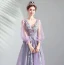 Elegante Lavendel Ballkleider 2019 A Linie V-Ausschnitt Spitze Applikationen Strass 3/4 Ärmel Rückenfreies Sweep / Pinsel Zug Festliche Kleider