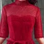 Chic / Beautiful Burgundy Evening Dresses  2019 A-Line / Princess High Neck Spotted Bow 1/2 Sleeves Floor-Length / Long Formal Dresses