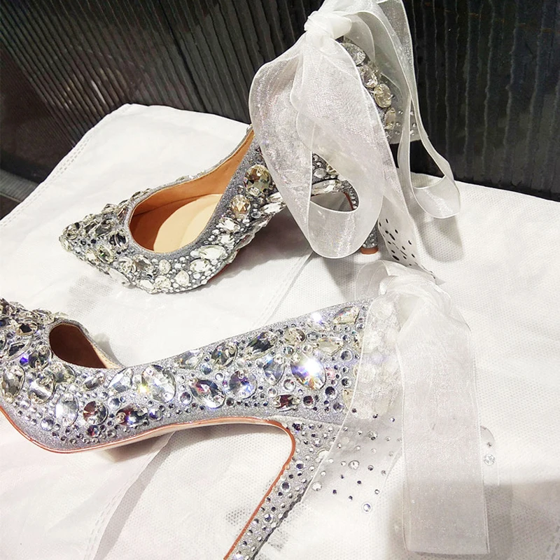 Women's Wedding Shoes Rhinestone Bow(s) Stiletto Pointed Toe Bridal Shoes