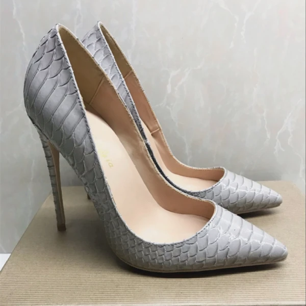 Simple Gris Bureau Escarpins 2019 Polyester Motif Peau De Serpent 12 cm Talons Aiguilles À Bout Pointu Escarpins