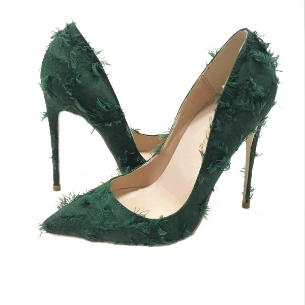 Chic / Beautiful Casual Dark Green Pumps 2019 Leather Tassel 12 cm Stiletto Heels Pointed Toe Pumps