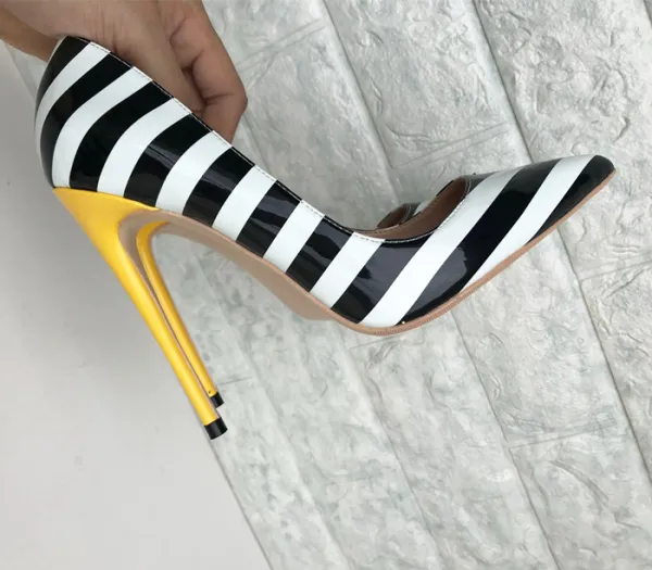 Black and on sale white striped pumps