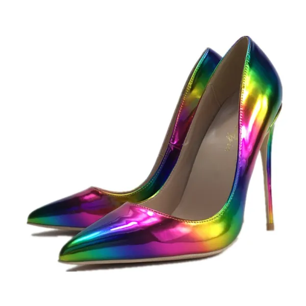Chic / Beautiful Rainbow Rave Club Pumps 2019 Multi-Colors Leather 10 cm Stiletto Heels Pointed Toe Pumps