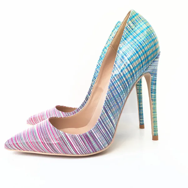 Modern / Fashion Multi-Colors Dating Pumps 2019 Leather 12 cm Thick Heels Pointed Toe Pumps