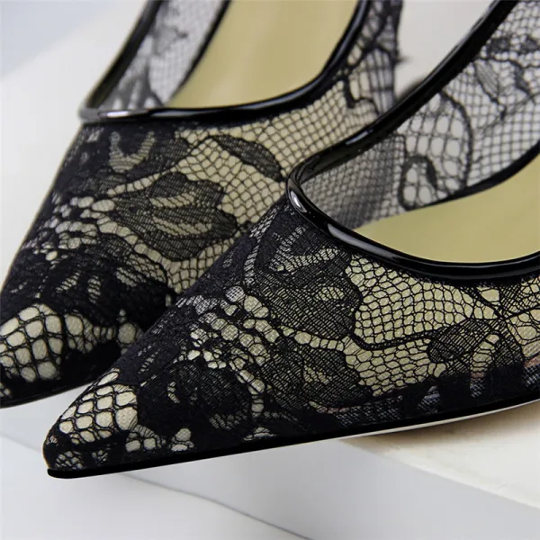 Fine Sølv Blonder Aften Pumps 2019 8 cm Stiletthæler Spisse Pumps