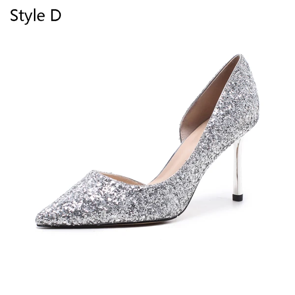 Sparkly Sølv Brudesko 2019 Paljetter 7 cm Stiletthæler Spisse Bryllup Høyhælte