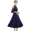Elegant Dark Green Evening Dresses  2019 A-Line / Princess Suede Sash Scoop Neck 3/4 Sleeve Tea-length Formal Dresses